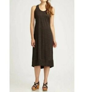 Eileen Fisher Black and Gray Raceback‎ Striped High Low Dress Linen Dress Size L